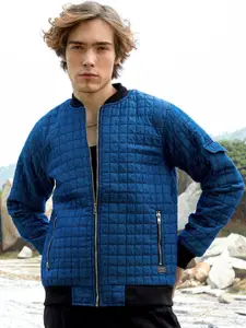 Campus Sutra Men Checked Windcheater Biker Jacket