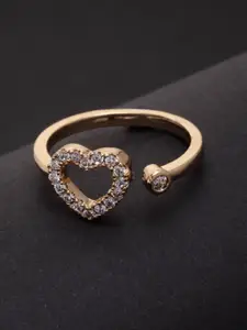 DressBerry Gold-Plated CZ Stone-Studded Heart Shaped Adjustable Finger Ring