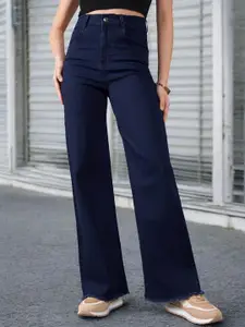 DOLCE CRUDO Women Wide-Leg High-Rise Clean-Look Regular-Length Stretchable Denim Jeans