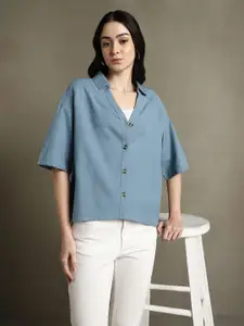 DL Woman Spread Collar Solid Cotton Oversized Casual Shirt