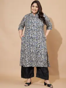 Vbuyz Floral Printed Mandarin Collar Straight Kurta
