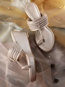 House of Pataudi Woven Design Wedge Heels