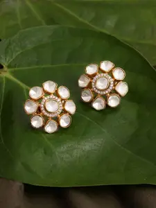 Ruby Raang Gold-Plated Kundan Studded Contemporary Studs Earrings