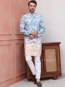 Anouk Tie & Dye Sequinned Mandarin Collar Silk Cotton Straight Kurta with Pyjamas