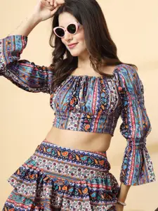 Oomph! Women Bell Sleeve Bardot Crop Top