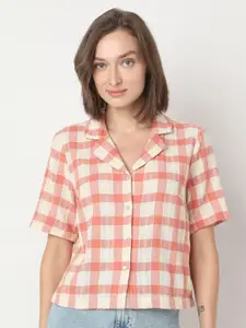 Vero Moda Women Cuban Collar Checked Cotton Casual Shirt