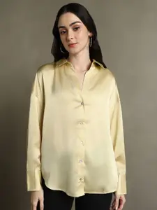 DL Woman Spread Collar Solid Satin Relaxed Fit Casual Shirt