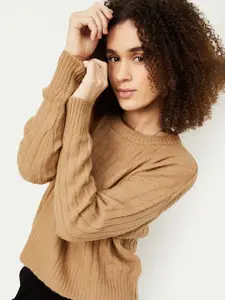 max Women Striped Round Neck Long Sleeves Pullover Sweaters