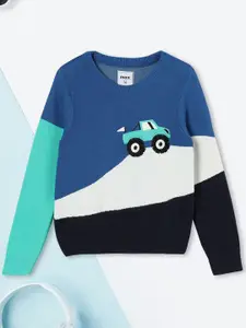 max Boys Self Design Embroidered Detail Casual Pullover