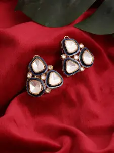 Ruby Raang Gold-Plated Kundan Studded Three Stone Contemporary Meenakari Studs