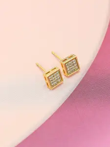 KRENOZ Gold-Plated Stainless Steel Square Shape Stone Studded Studs