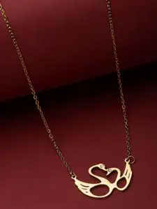 DressBerry Gold-Plated CZ Studded Love Birds Minimal Pendant With Chain