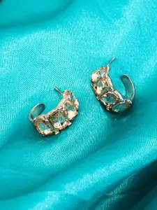 VAGHBHATT Rose Gold-Plated Stainless Steel Crystals Studded C-Shaped Half Hoop Earrings