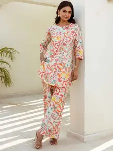 HUKUM Notch Neck Floral Printed Top & Palazzos