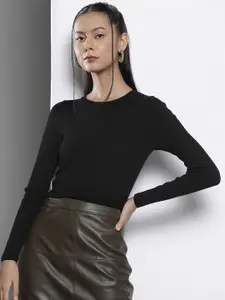 SASSAFRAS Women Round Neck Long Sleeves Crop Pullover