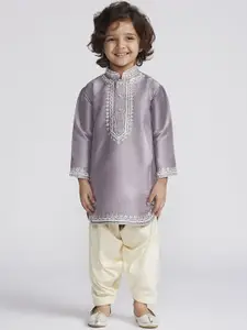 VASTRAMAY Boys Floral Yoke Design Thread Work Straight Kurta with Patiala