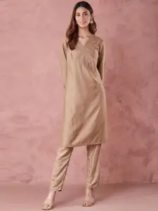 Fabindia V-Neck Thread Work A-Line Kurta