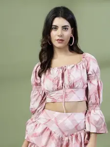 Oomph! Women Printed Bell Sleeve Blouson Crop Top