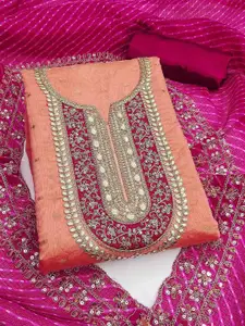 Peachmode Ethnic Motifs Woven Design Sequinned Chanderi Silk Unstitched Dress Material