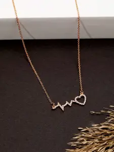 DressBerry Gold-Plated Solitaire CZ Studded Heart Shaped Minimal Pendant with Chain