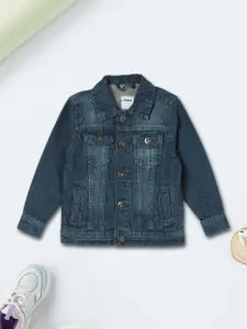 max Boys Washed Checked Polyester Denim Jacket with Patchwork