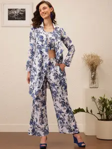 BAESD Round Neck Printed Top with Trousers & Shrug