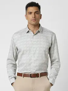 V Dot Men Spread Collar Floral Printed Cotton Slim Fit Formal Shirt