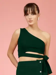Oomph! Women One Shoulder Crop Fitted Top