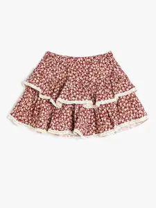 Koton Girls Floral Printed Tiered Mini Skirts