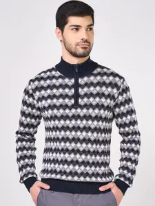 BYFORD by Pantaloons Men Checked Cotton Round Neck Long Sleeves Half Zipper Pullover