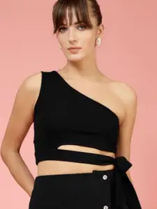 Oomph! Women One Shoulder Fitted Crop Top