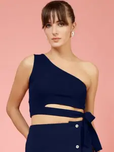 Oomph! Women One Shoulder Fitted Crop Top