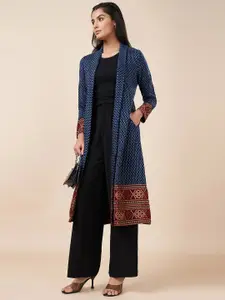 RANGMANCH BY PANTALOONS Geometric Printed Longline Open Front Acrylic Shrug