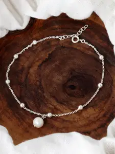 Tuanz Silver Jewelry Madhuban Pearl 925 Sterling Silver Rhodium-Plated Anklets