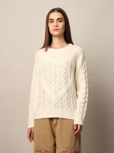 ONLY Women Self Design Cable Knit Pullover Sweater