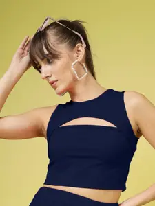 Oomph! Women Round Neck Sleeveless Crop Top