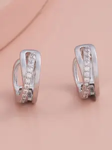 Kushal's Fashion Jewellery Rhodium-Plated Zircon Studded Circular Hoop Earrings