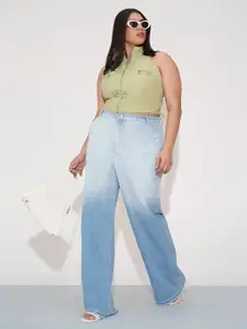 FREAKINS Women Jean Wide Leg High-Rise Heavy Fade Stretchable Jeans