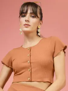 Oomph! Women Round Neck Short Sleeves Crop Top