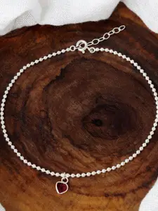 Tuanz Silver Jewelry Madhuban Red Heart 925 Sterling Silver Rhodium-Plated Anklet