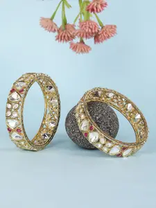 AURAA TRENDS Set Of 2 Brass Plated Stones Studded Bangles