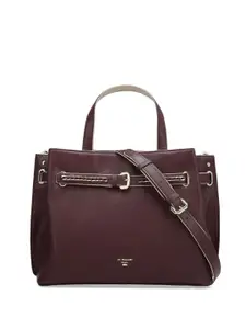 Da Milano Textured Leather Structured Satchel with Cut Work