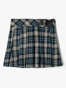 Koton Girls Pleated A- Line Checked Mini Skirts