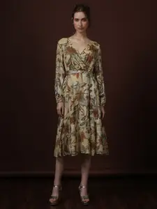 Vero Moda V-Neck Puff Sleeves Long Sleeves Wrap Midi Dress