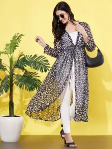 ANVI Be Yourself Abstract Printed Chiffon Longline Tie-Up Shrug