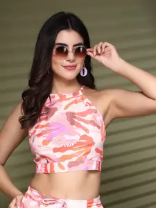 Oomph! Women Printed Halter Neck Sleeveless Crop Top
