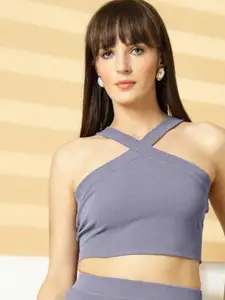 Oomph! Women Halter Neck Sleeveless Fitted Crop Top