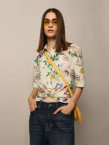 ONLY Women Spread Collar Conversational Printed Cotton Casual Shirt