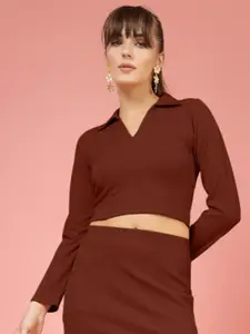 Oomph! Women V-Neck Long Sleeves Crop Casual Top