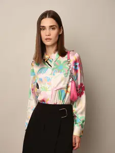 ONLY Women Spread Collar Floral Printed Satin Casual Shirt
